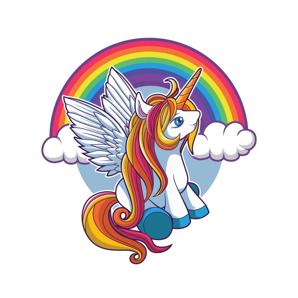 diseño de ilustración de vector de unicornio y arco iris