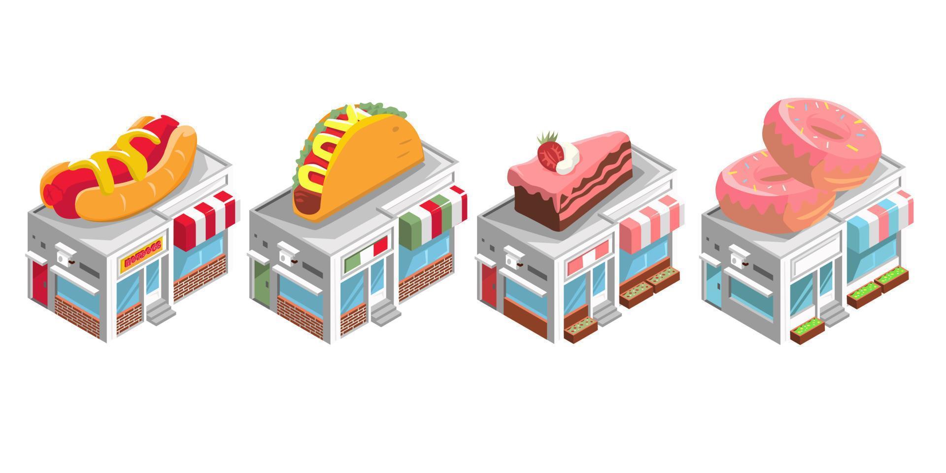 pequeña tienda de alimentos diseño de ilustración vectorial isométrica vector