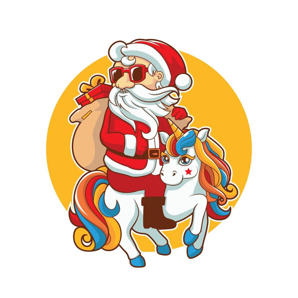 santa and unicorn cute vector illustration design