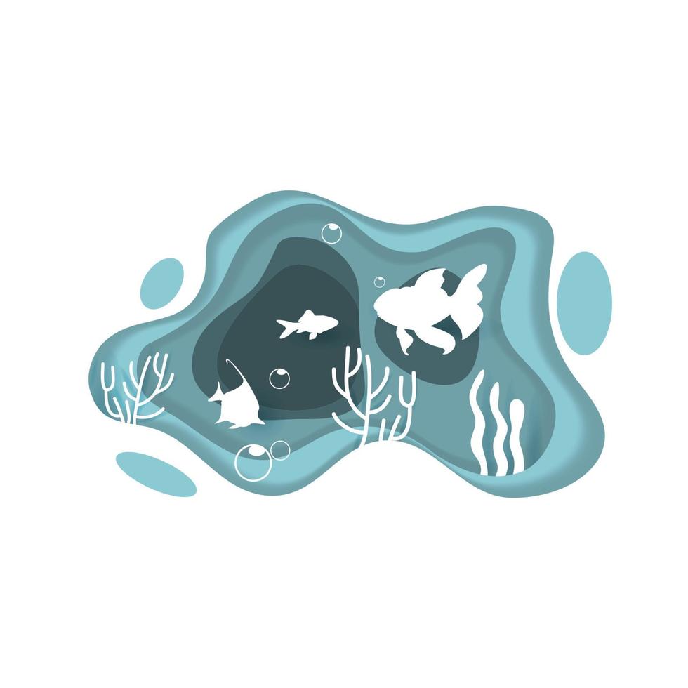 diseño de fondo de ilustración de vector de estilo papercut de pescado