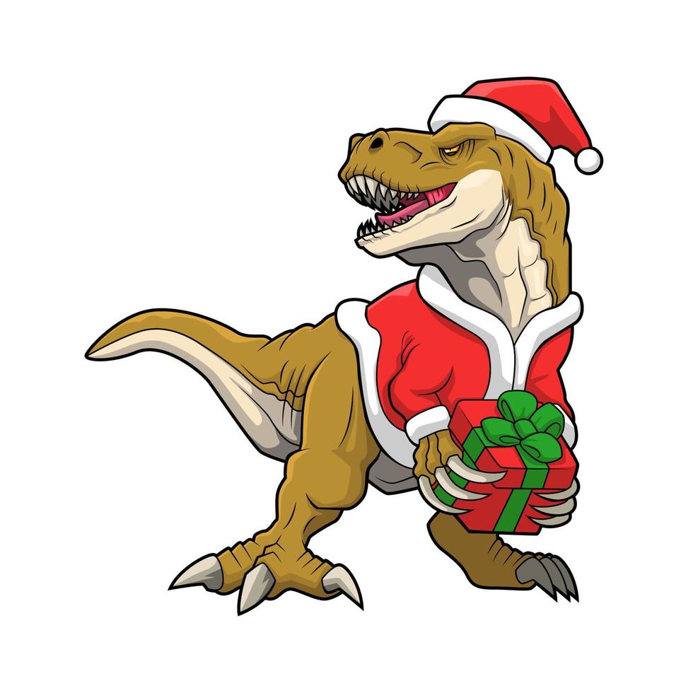 dinosaur wearing santaclause costume vector illustration design