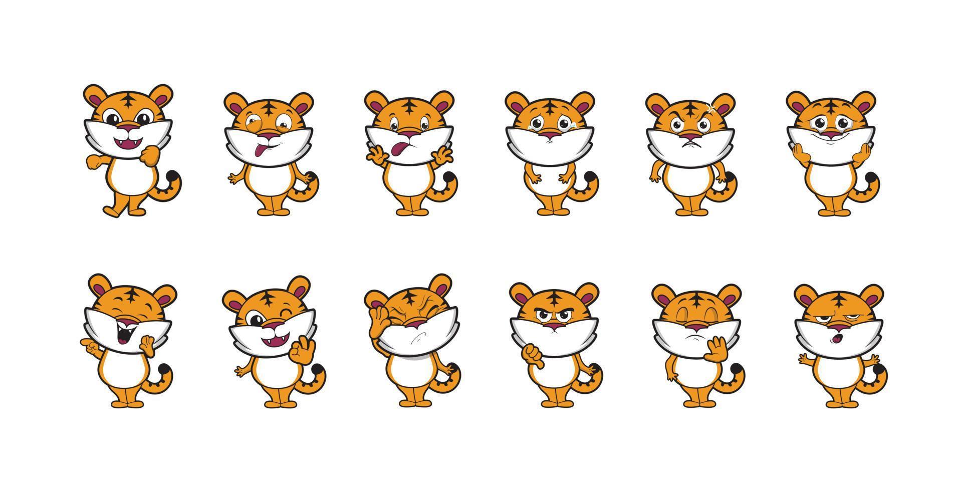 diseño de ilustración de vector de emoticon de tigre