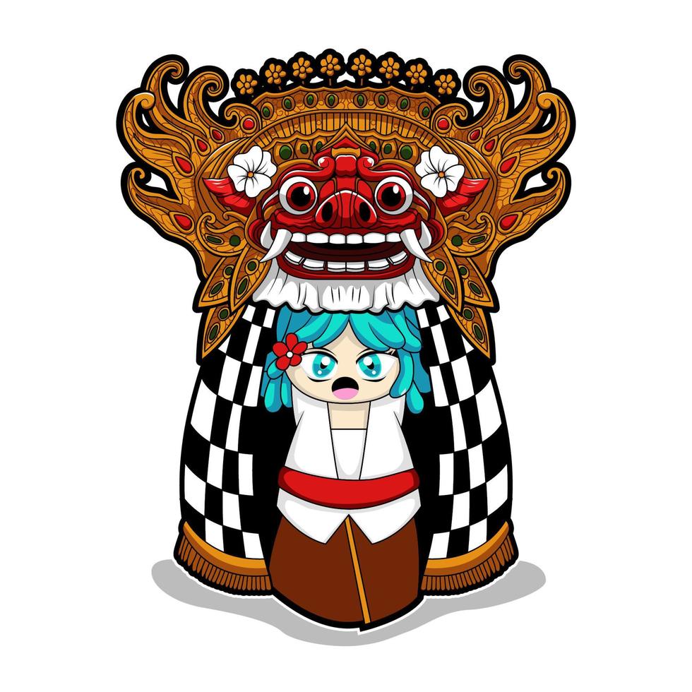 barong and little balinese girl vector design