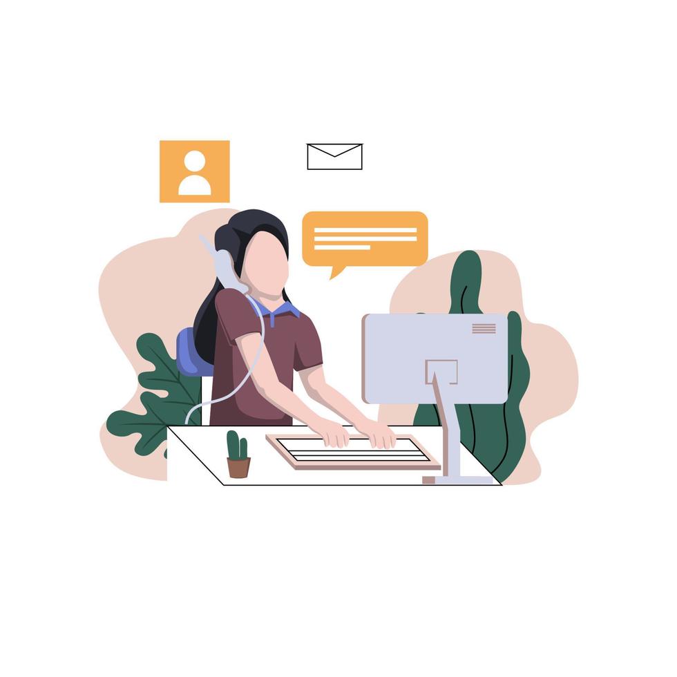 woman working and received a phone vector flat style illustration design