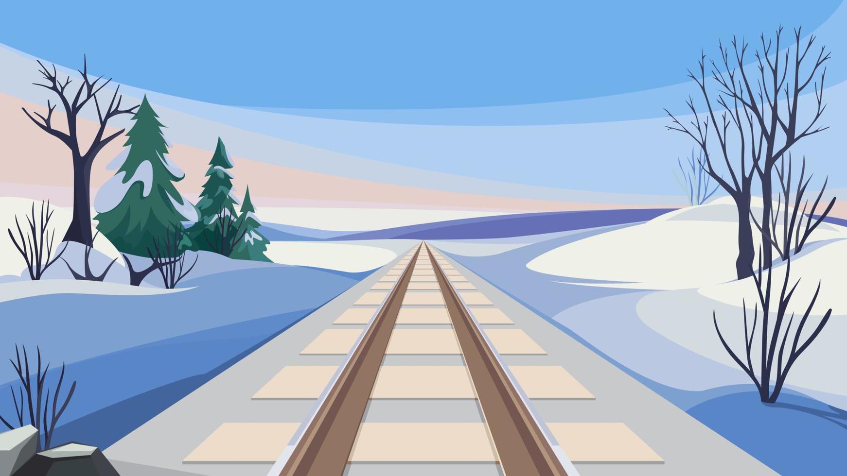 ferrocarril en temporada de invierno. vector