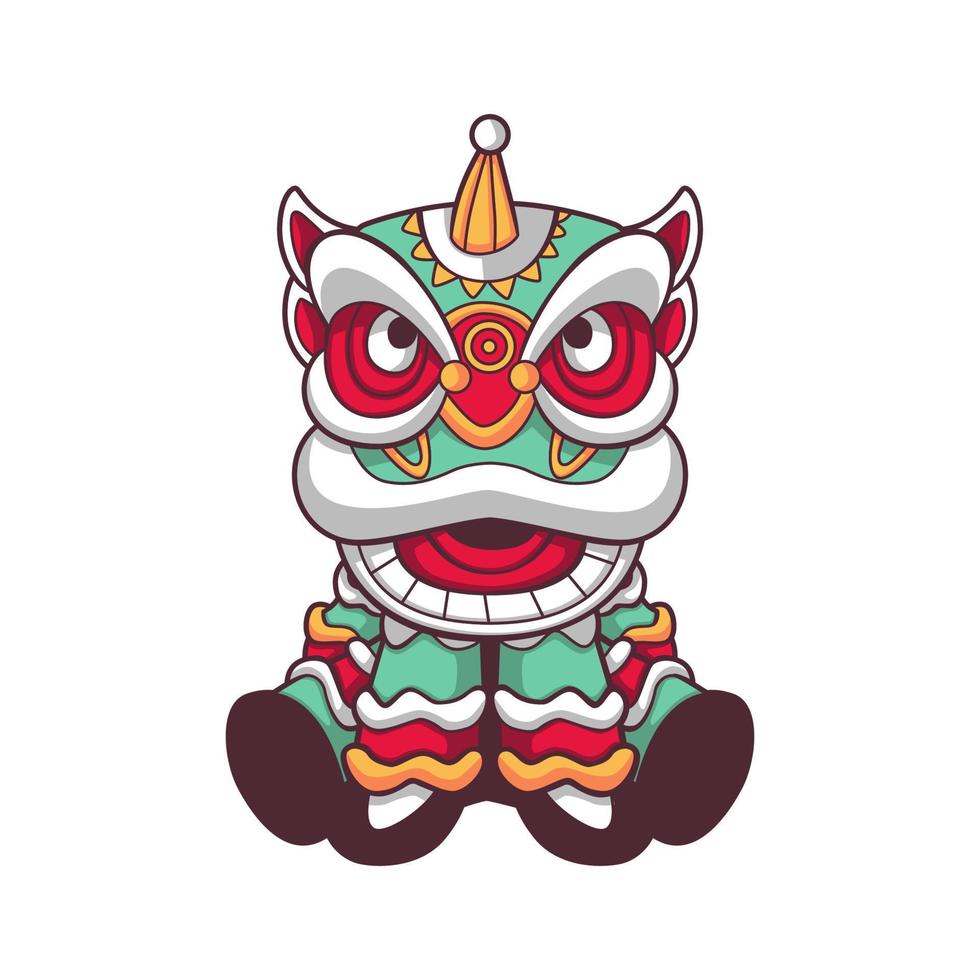 cute lion dance illustration vector design