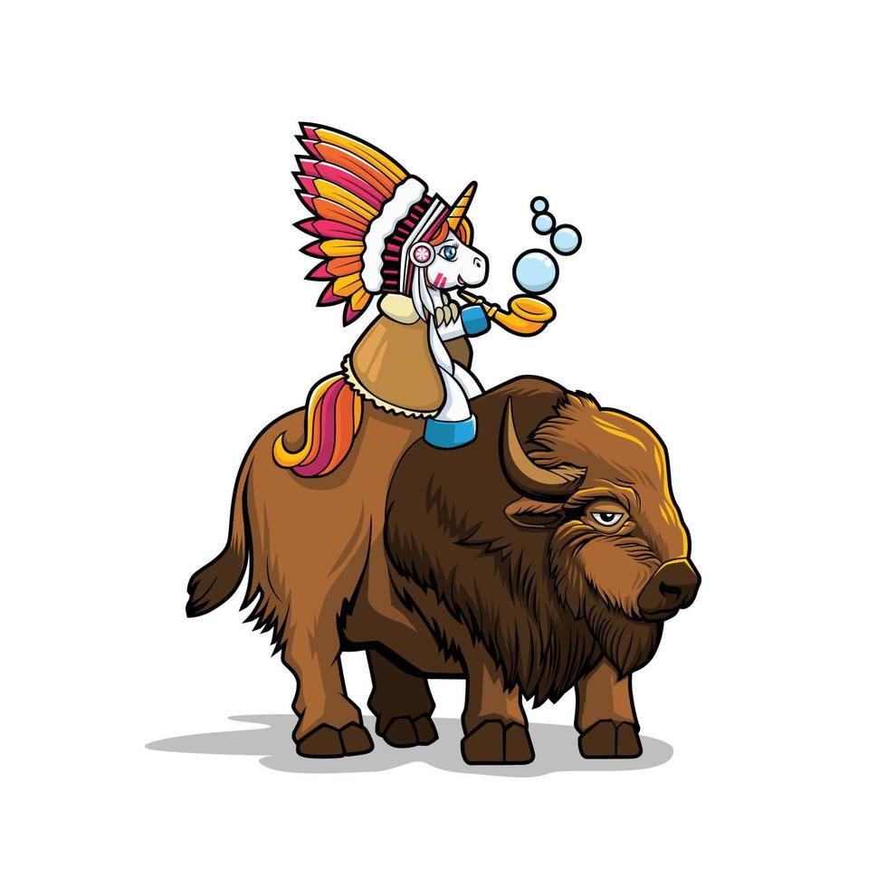 unicorn and bison cute vector illustration design