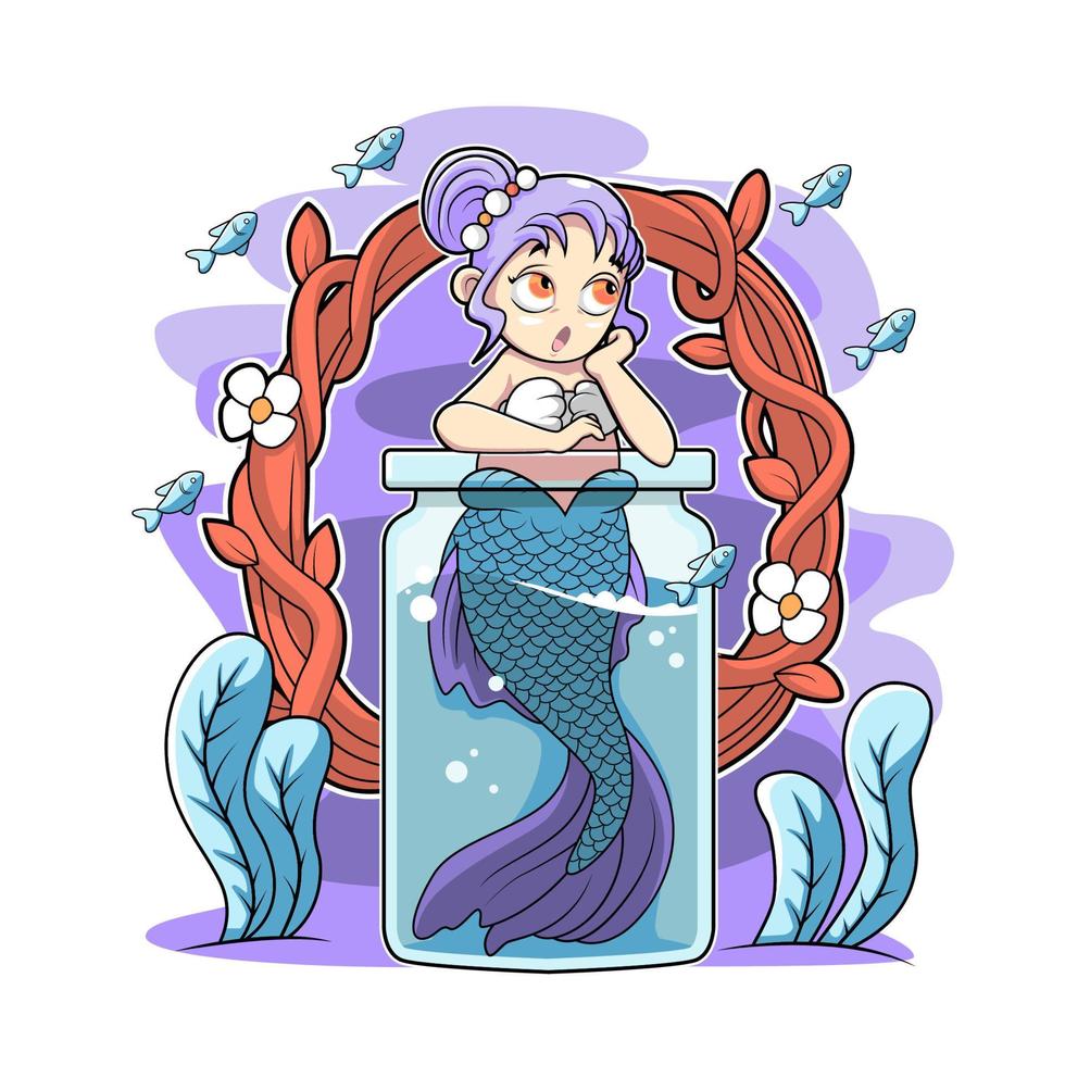 mermaid cute lovely on the bottle vector illustration design