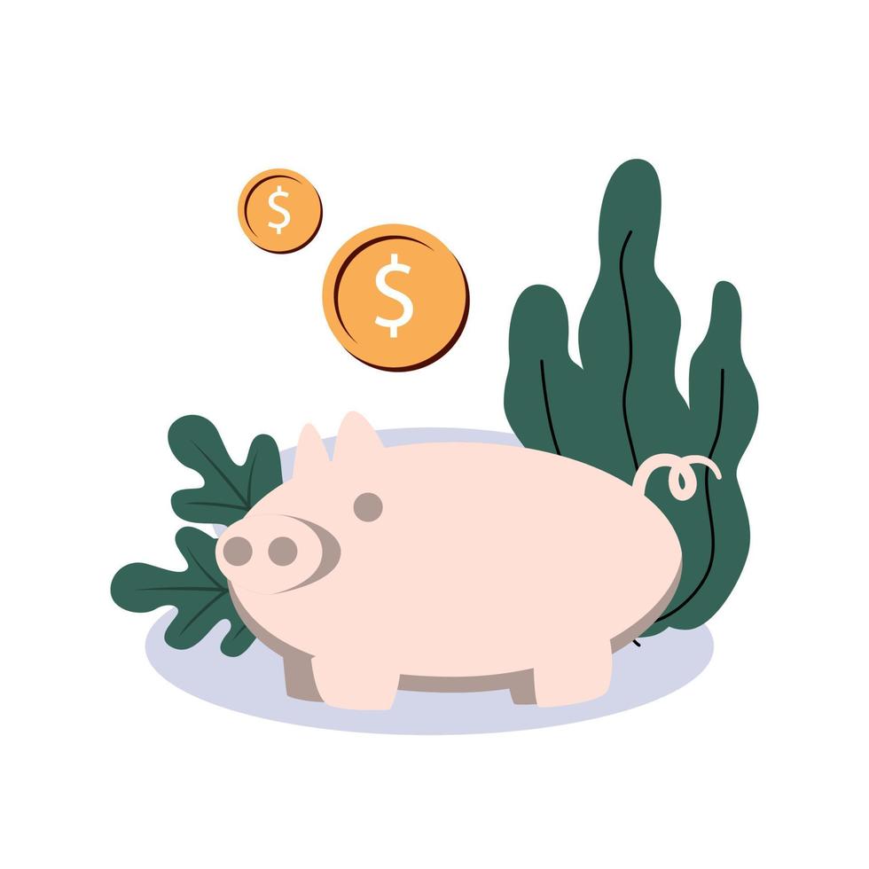 piggy bank money management vector flat style design