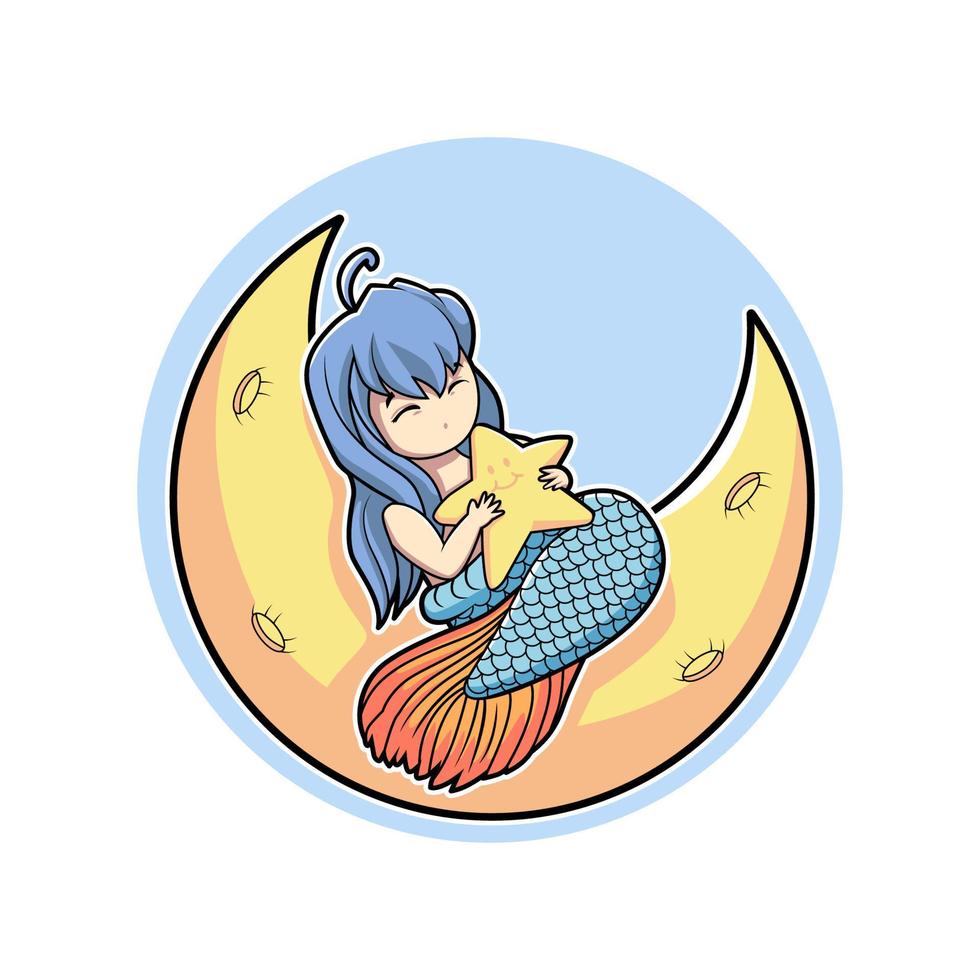 sueño de sirena en la luna, diseño de ilustraciones vectoriales vector