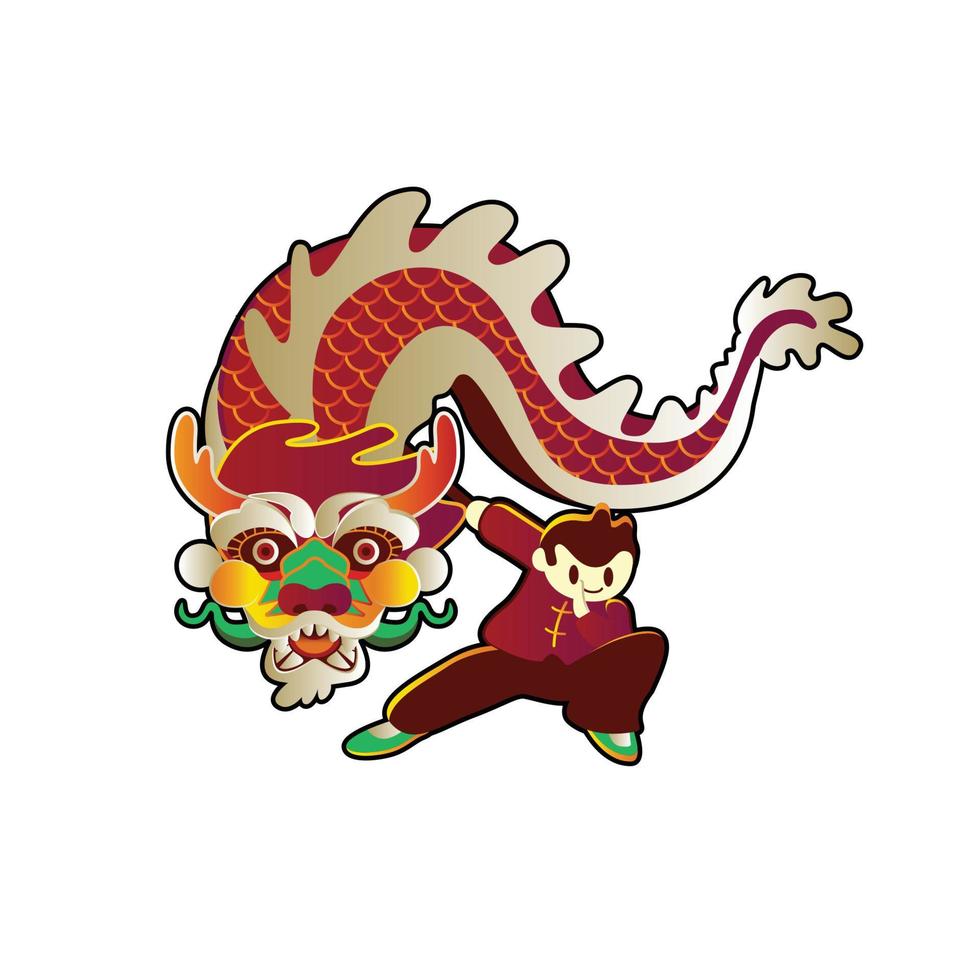 dragon dance cute flat vector illustration design