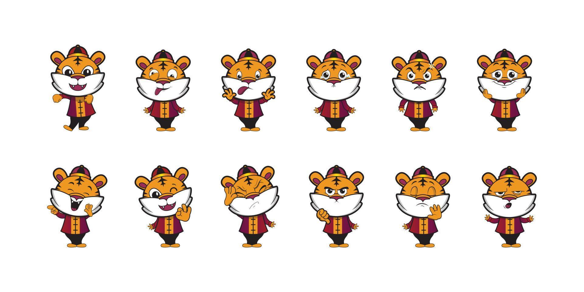 Tigre zodiaco chino emoticon diseño ilustración vectorial vector