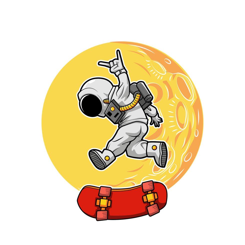 astronaut playing skate board vector illustration design