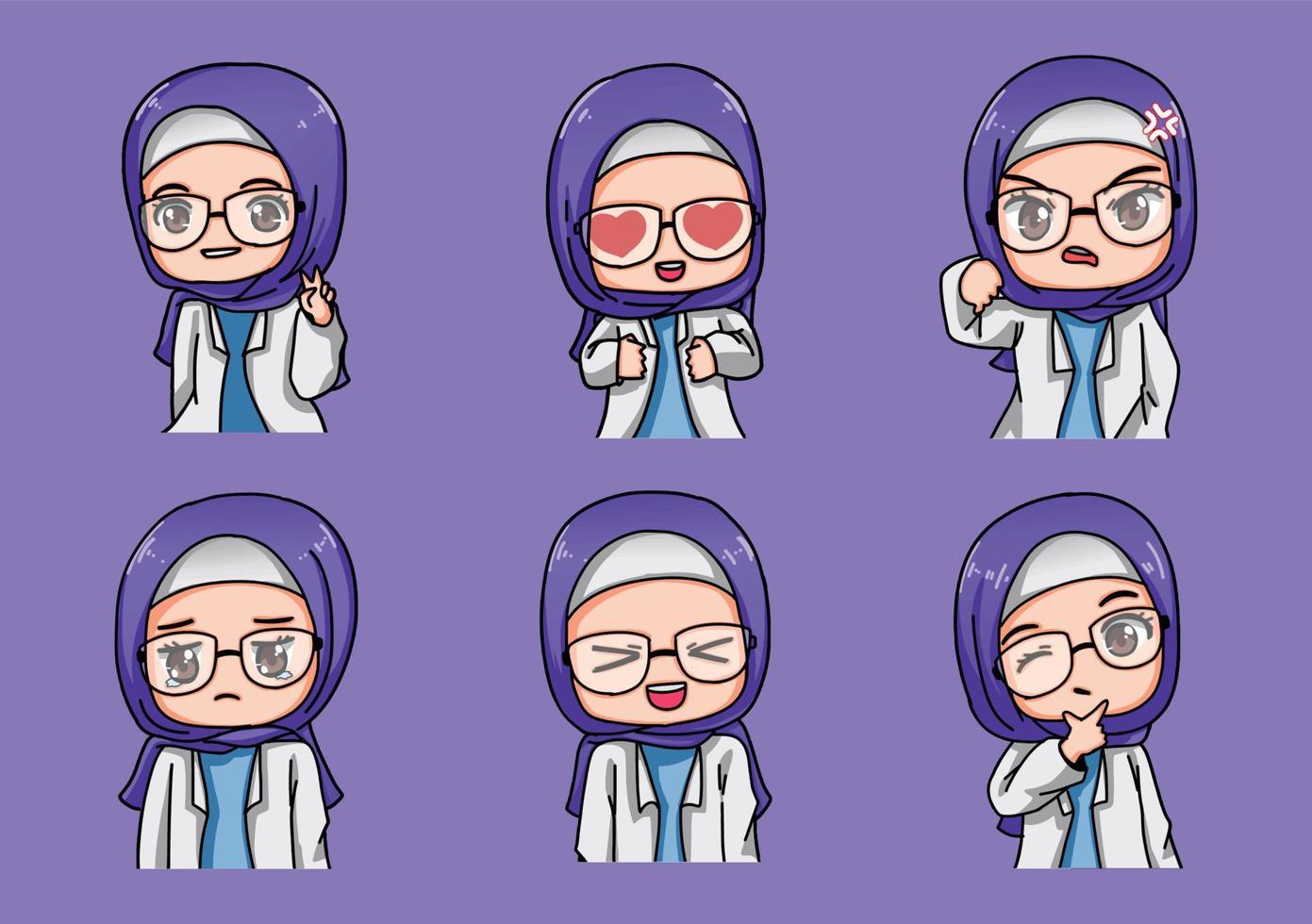 Set Cute Women Wearing Hijab vector