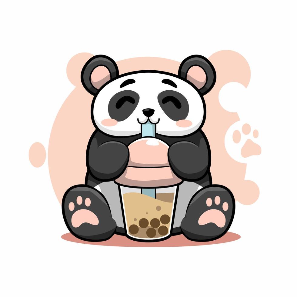 panda drinking boba vector illustration design