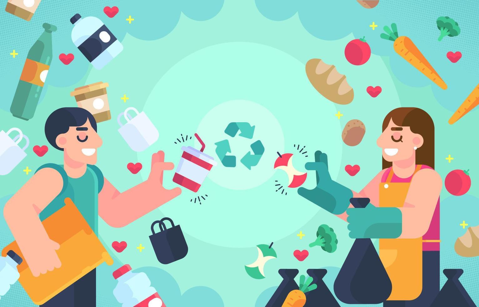 Couple Sorting Recyclables vector