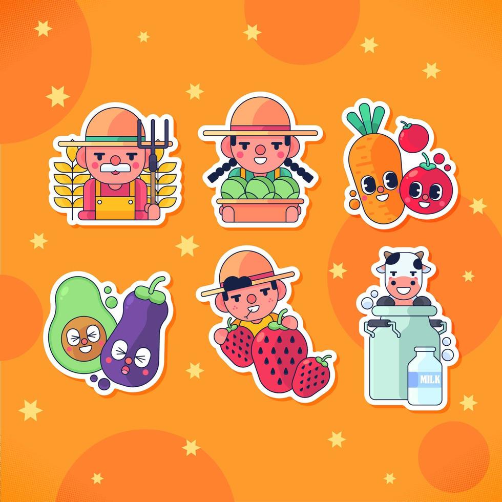 Cute Organic Farm And Food Sticker vector