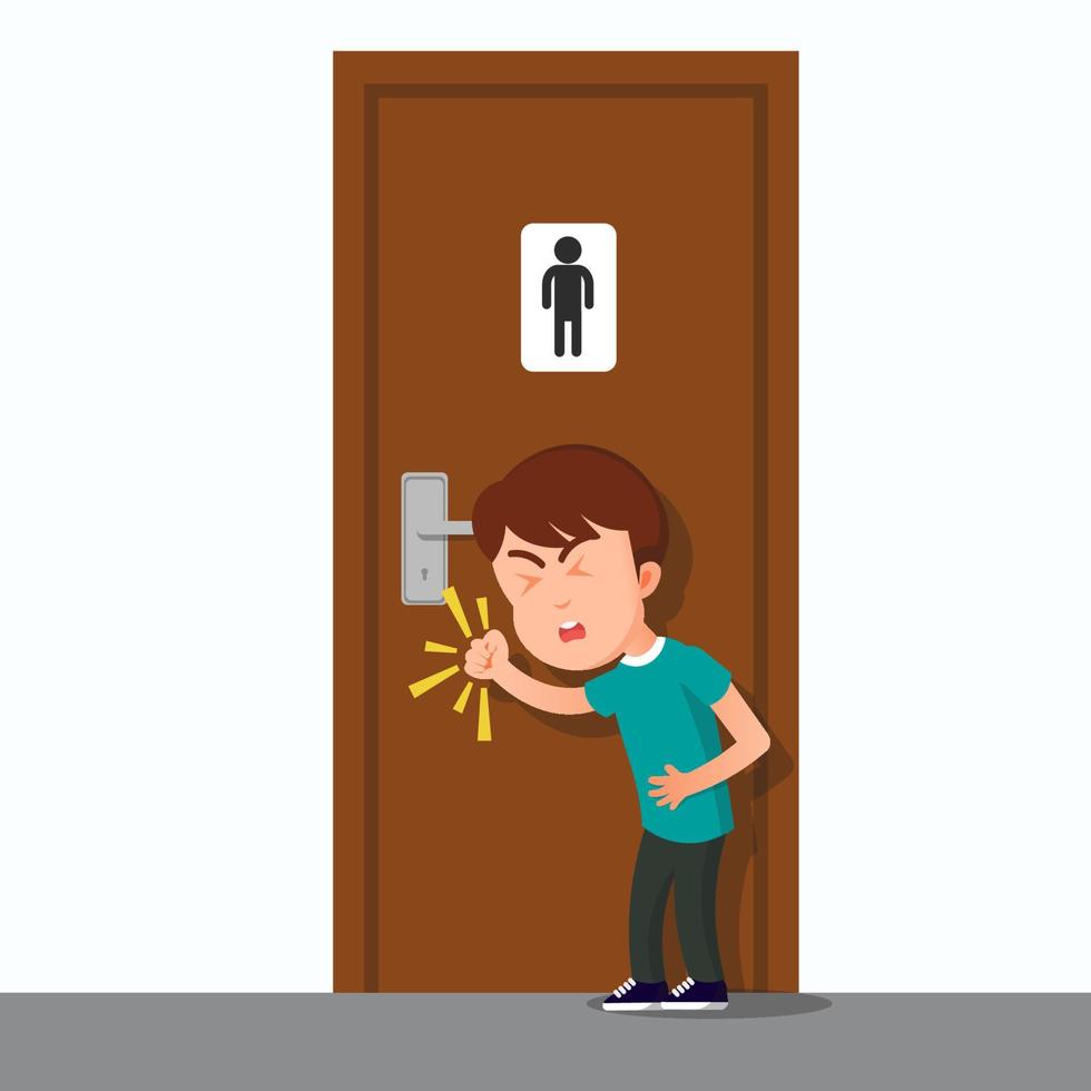 Boy knocked on the door of the toilet because he wanted to defecate vector
