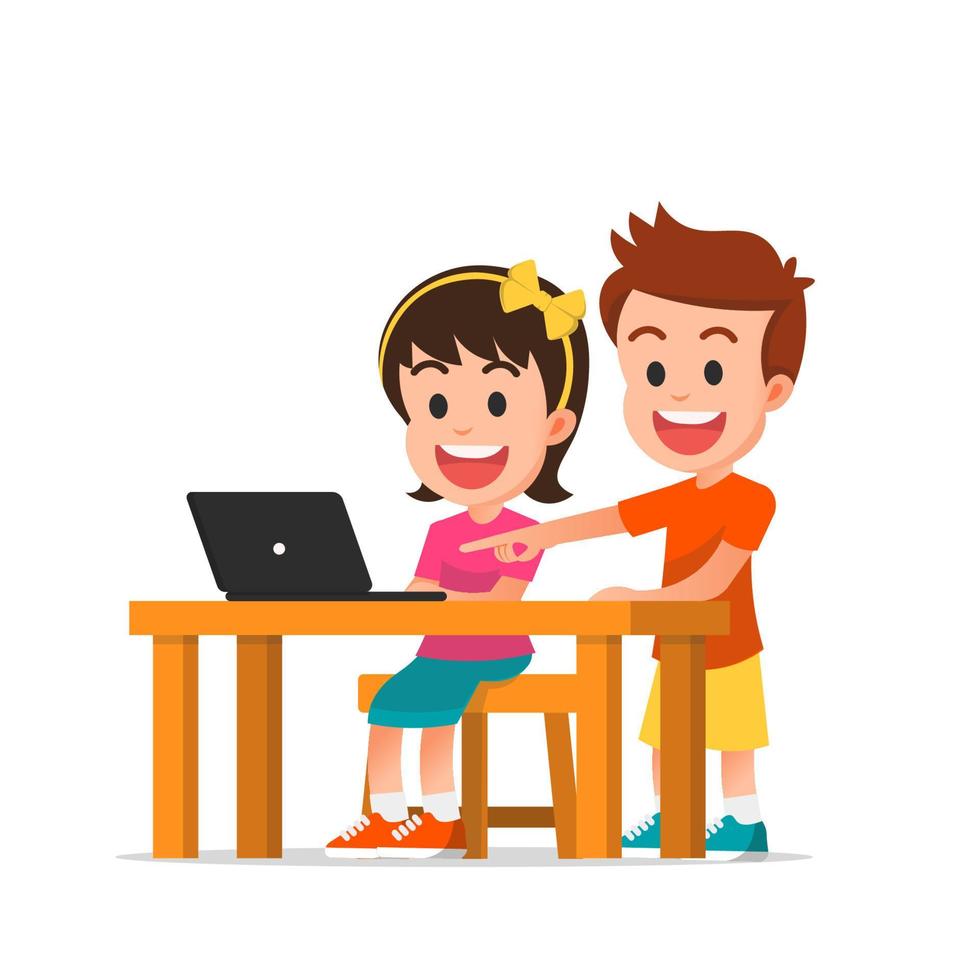 happy cute kids use laptops for learning vector