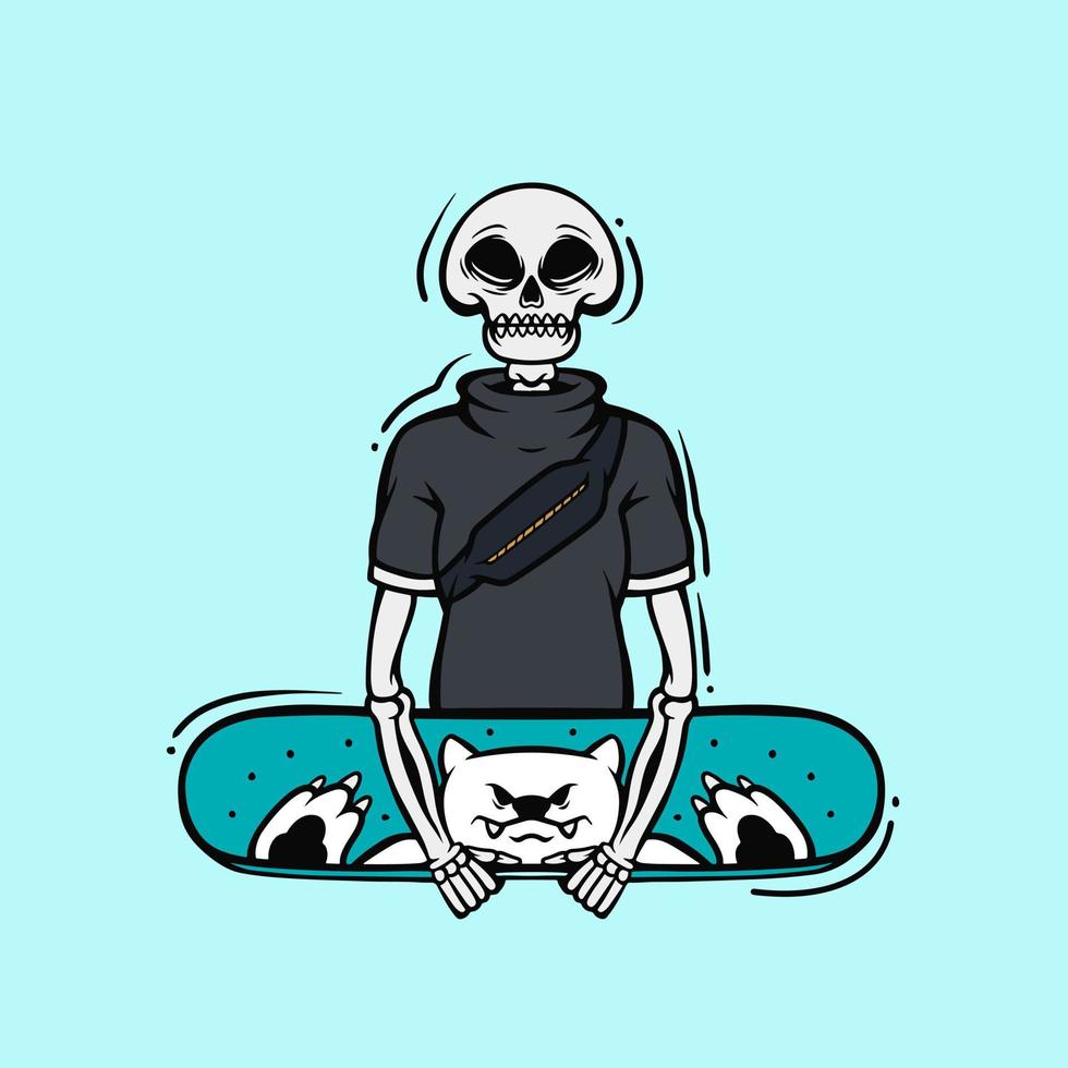 ilustración pop de calavera y patineta vector