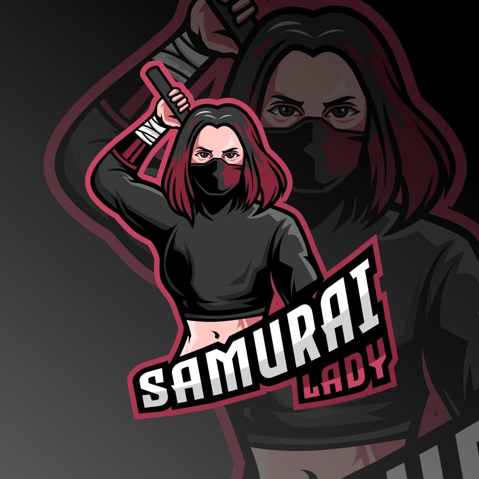 diseño del logotipo de la mascota de la dama samurai vector