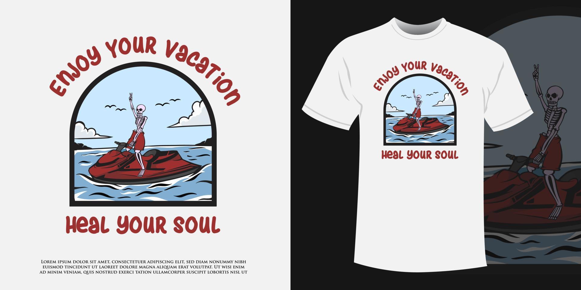 Tshirt Design of a Skull with Personal Watercraft vector