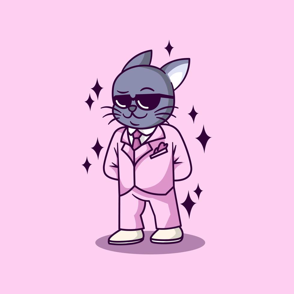 gato elegante con ilustración de traje rosa vector