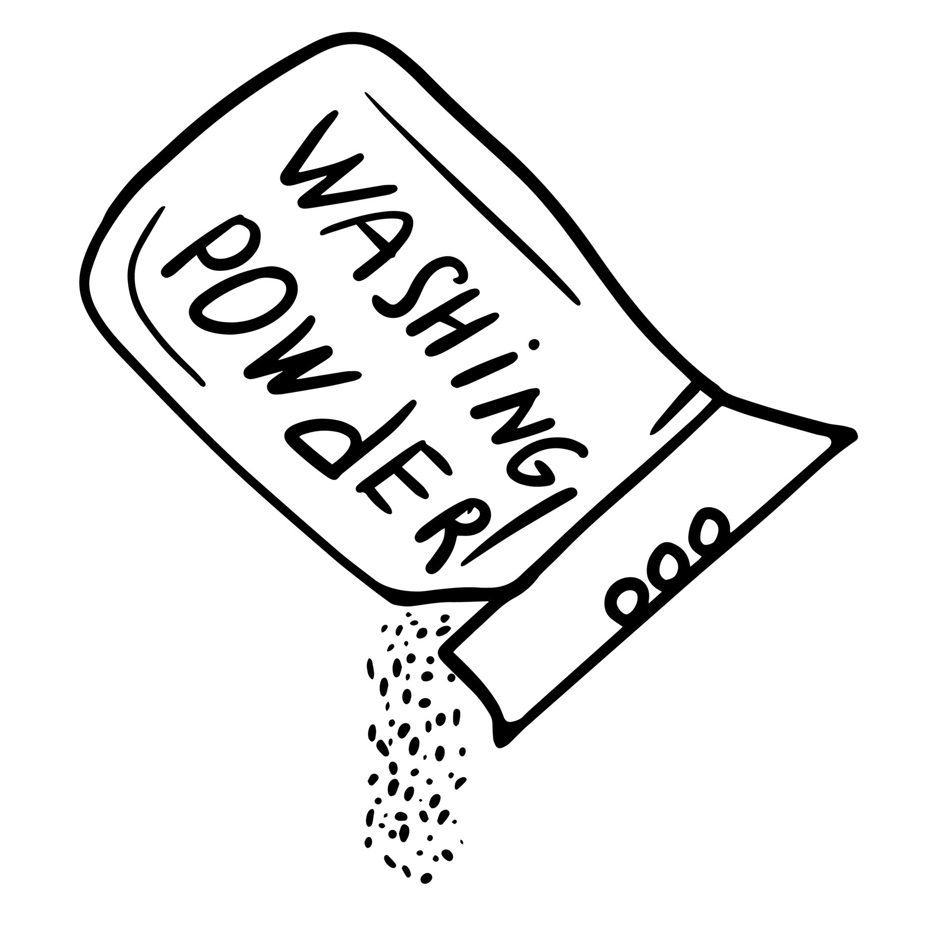 garabato negro de un detergente en polvo. ilustración de accesorios de