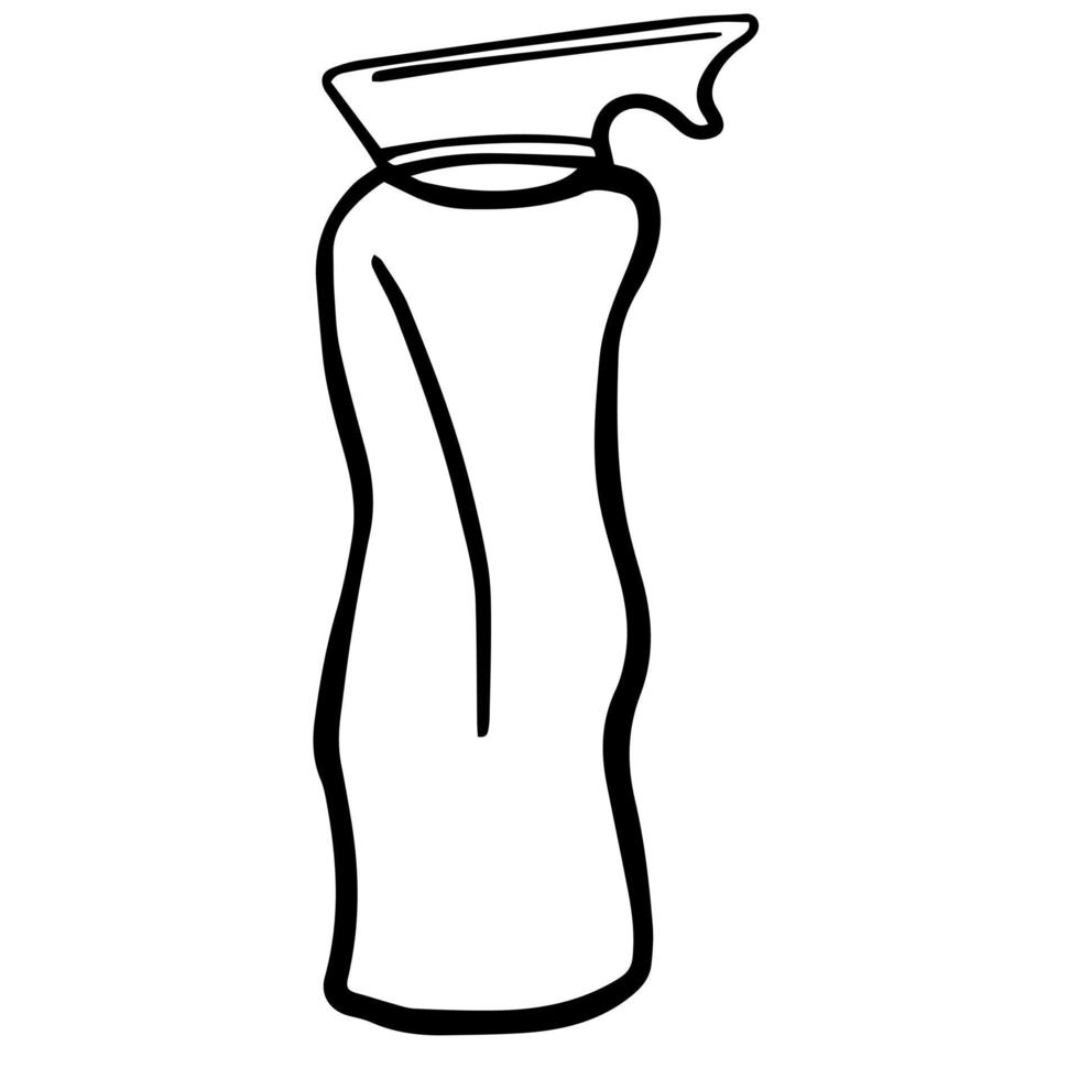 garabato negro de una botella. ilustración de accesorios de baño hechos a mano. ilustración de arte de línea de botella vector