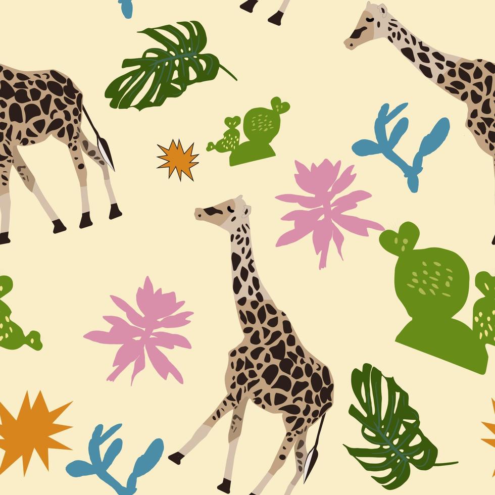 Wild animal of Africa. Realistic vector giraffe. Cute savannah pattern with a giraffe.