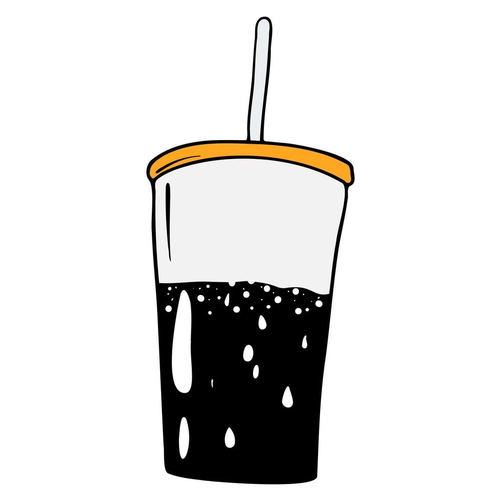 Black doodle of ice drink. Hand-drawn street food illustration.  line art of cup illustration vector