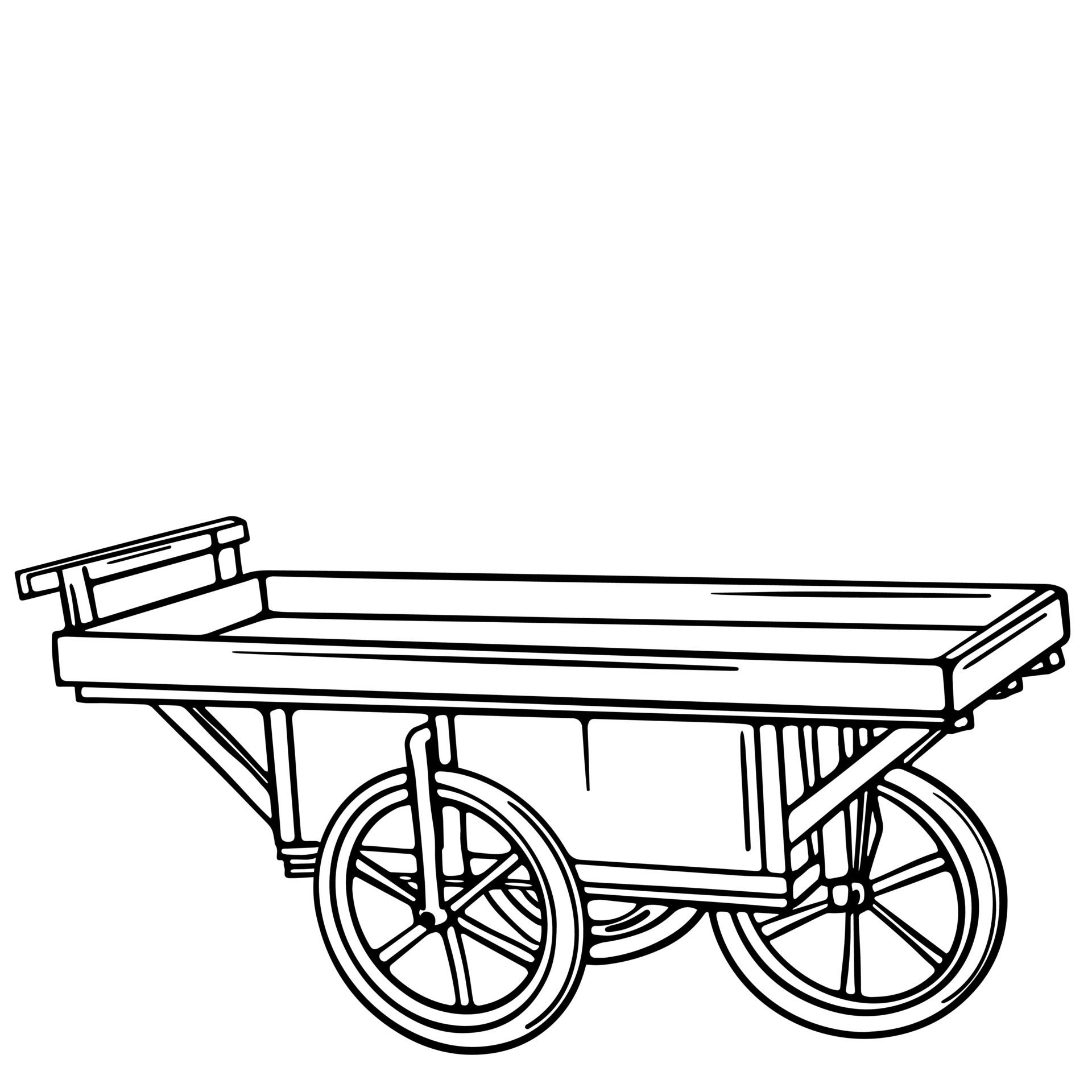 Black doodle of a wooden cart. Hand-drawn wooden cart illustration