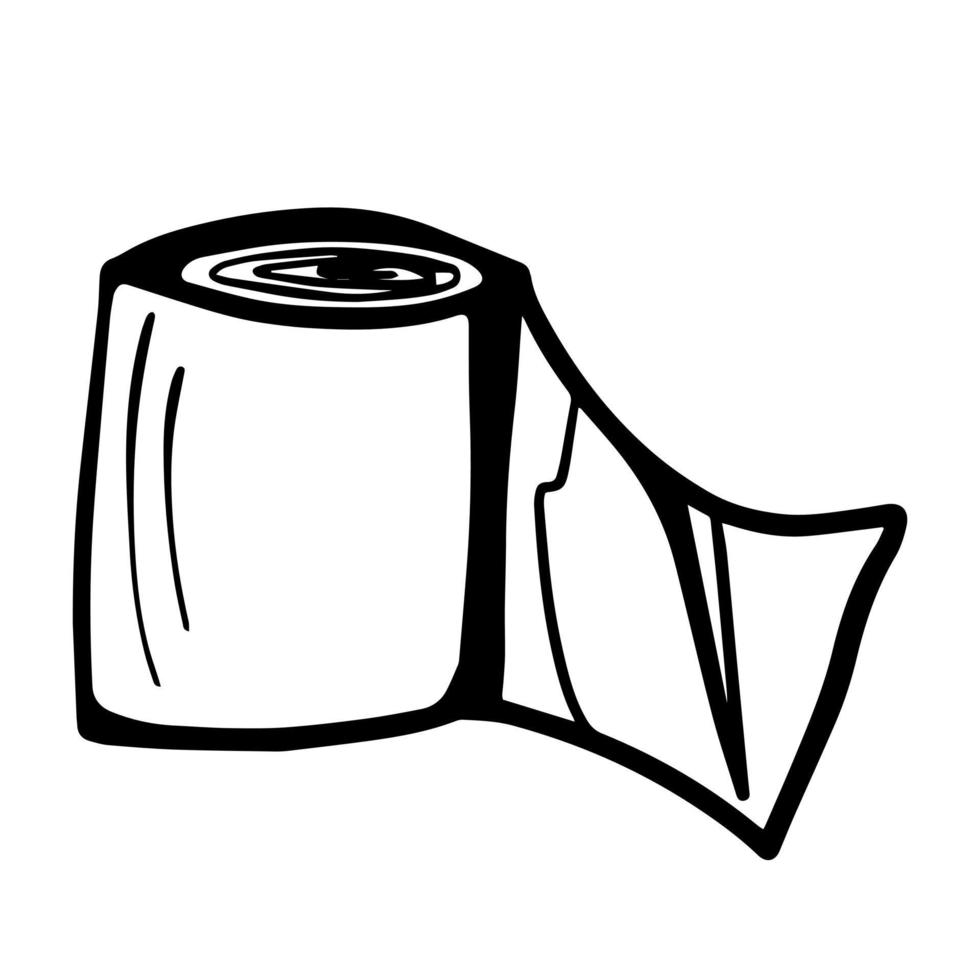 Black doodle of toilet paper. Hand-drawn bathroom accessories illustration. toilet paper line art Illustration vector