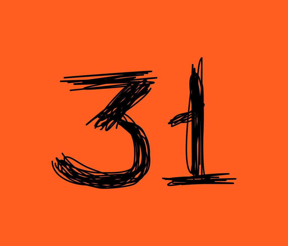 31 numbers halloween. sketch number - vector illustration. october holiday calendar