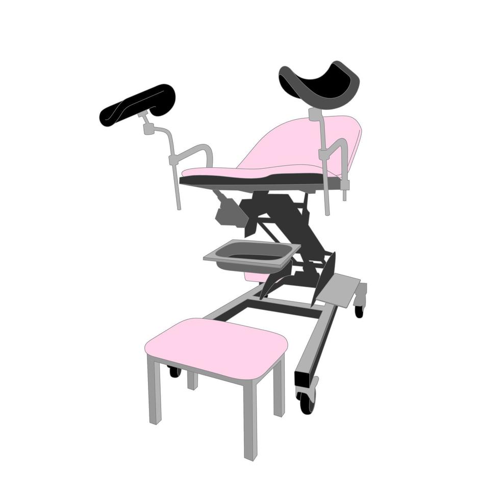 silla ginecológica - ilustración detallada estilo realista. oficina del ginecólogo. aislamiento de equipos médicos. examen de salud de la mujer, clínica. reproducción, aborto vector