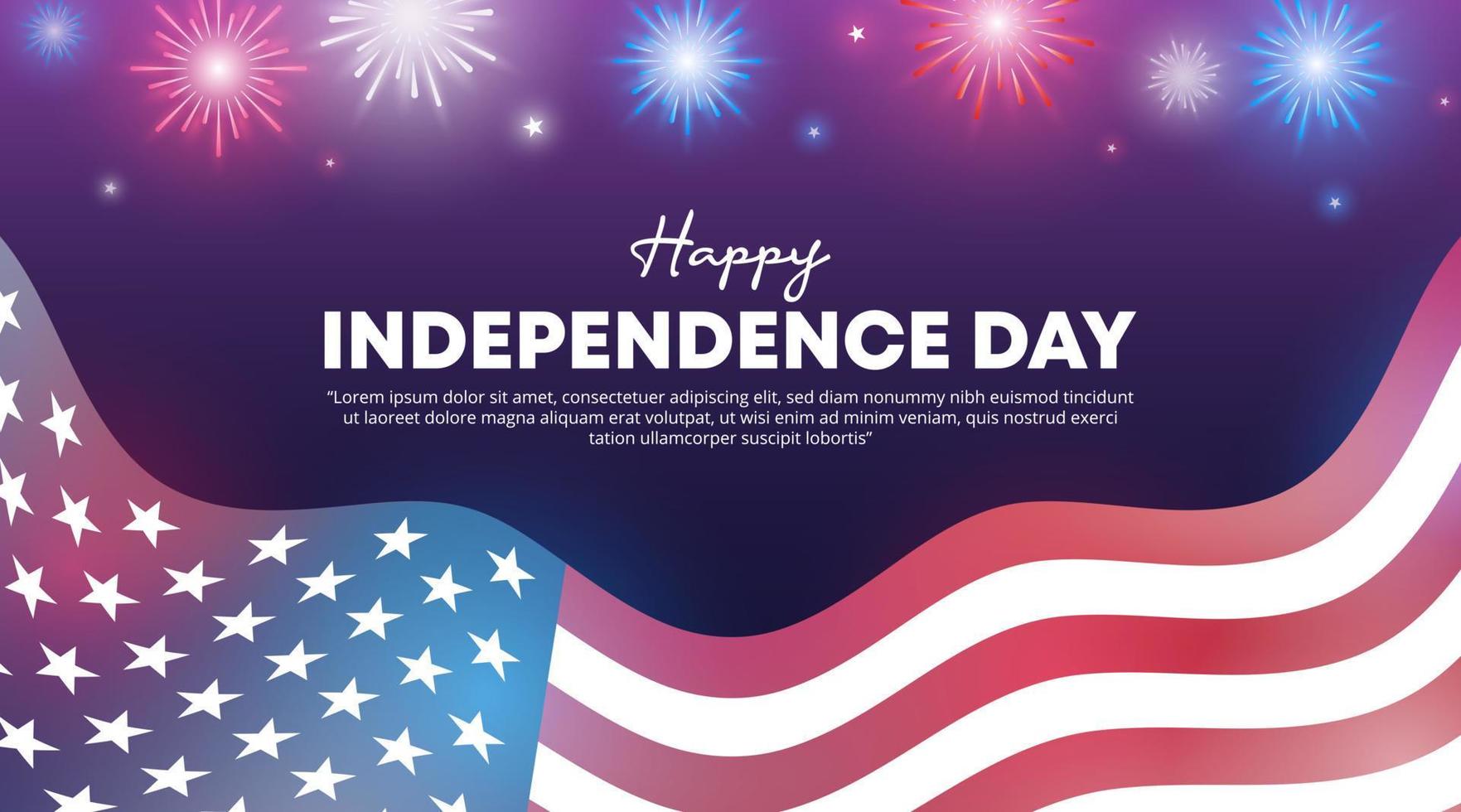 Happy 4th of July independence day background with fireworks and flag vector