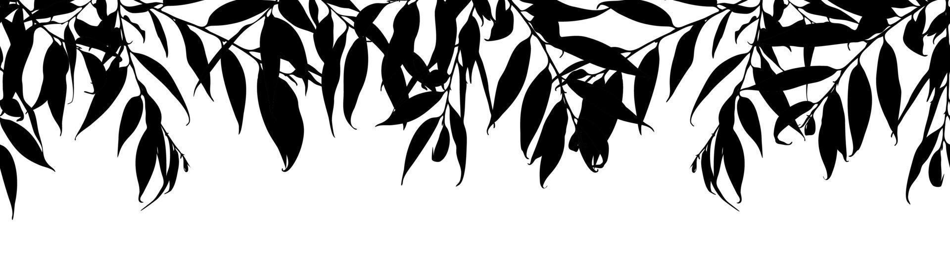 Black and white seamless horisontal pattern with willow sprigs. Vector illustration.