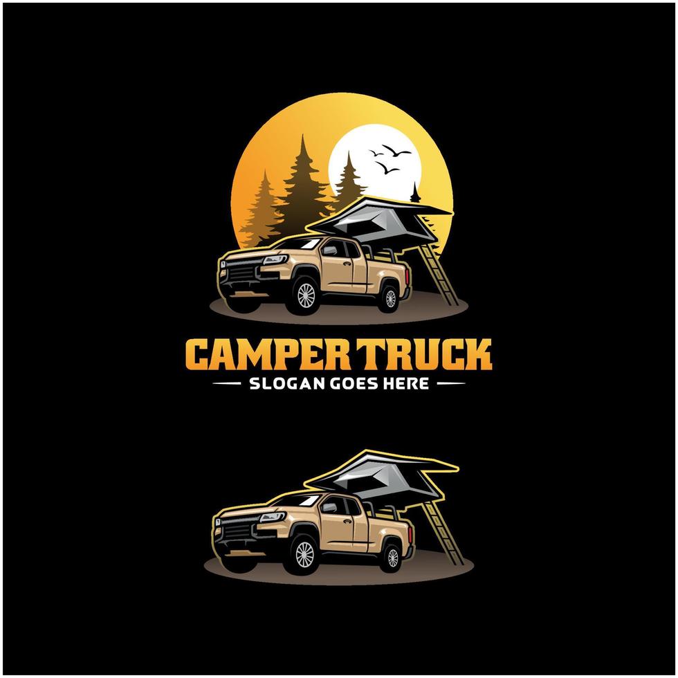 camión camper todoterreno con vector de logotipo de ilustración de carpa de techo