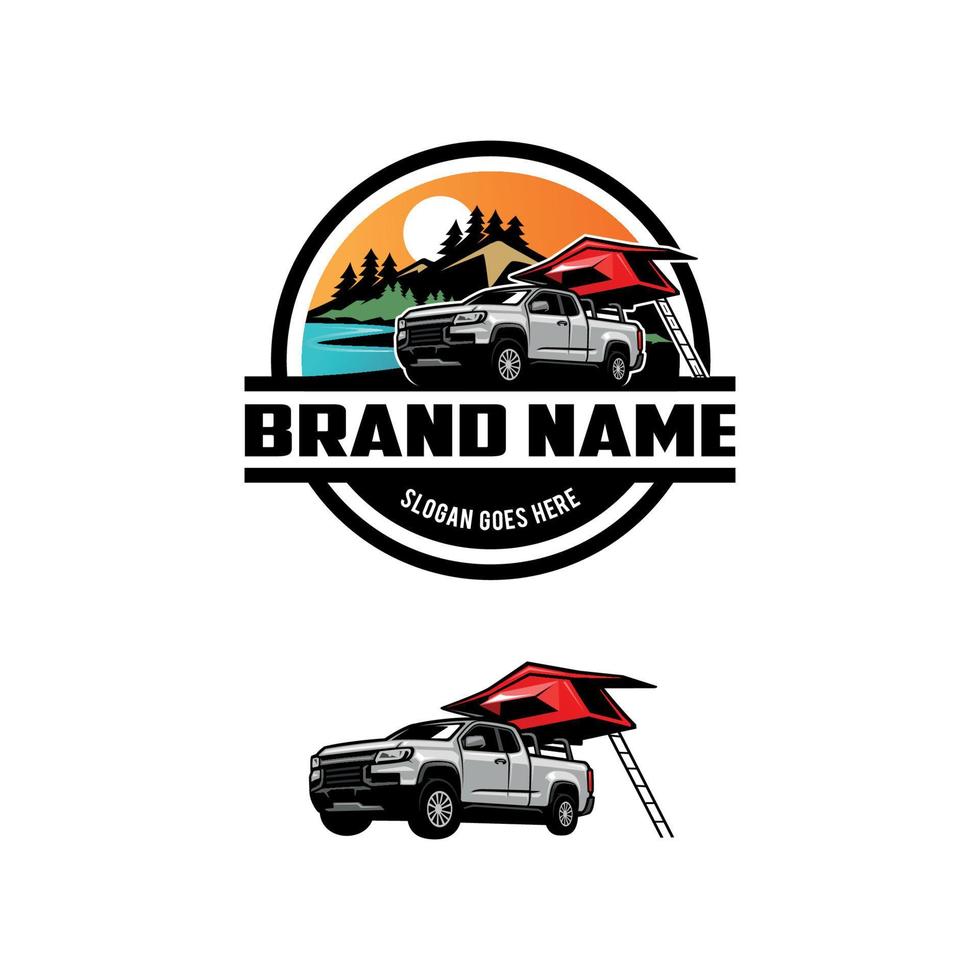 camper truck with roof top tent illustration logo vector