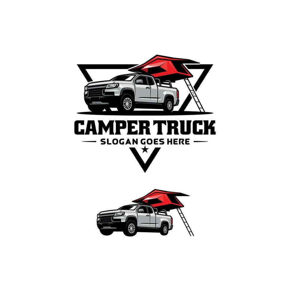 camper truck with roof top tent illustration logo vector