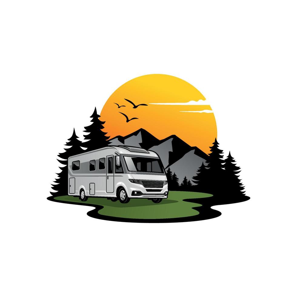 camper van - caravan - motor home illustration logo vector