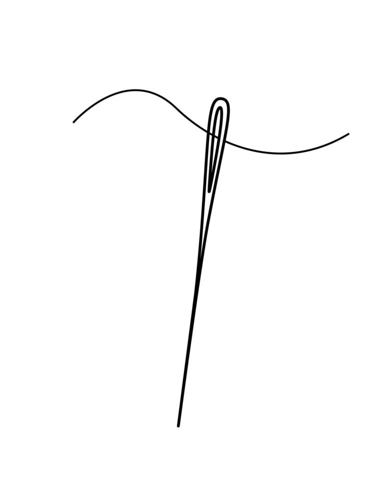 Sewing needle with thread, vector doodle illustration, sewing and needlework concept.