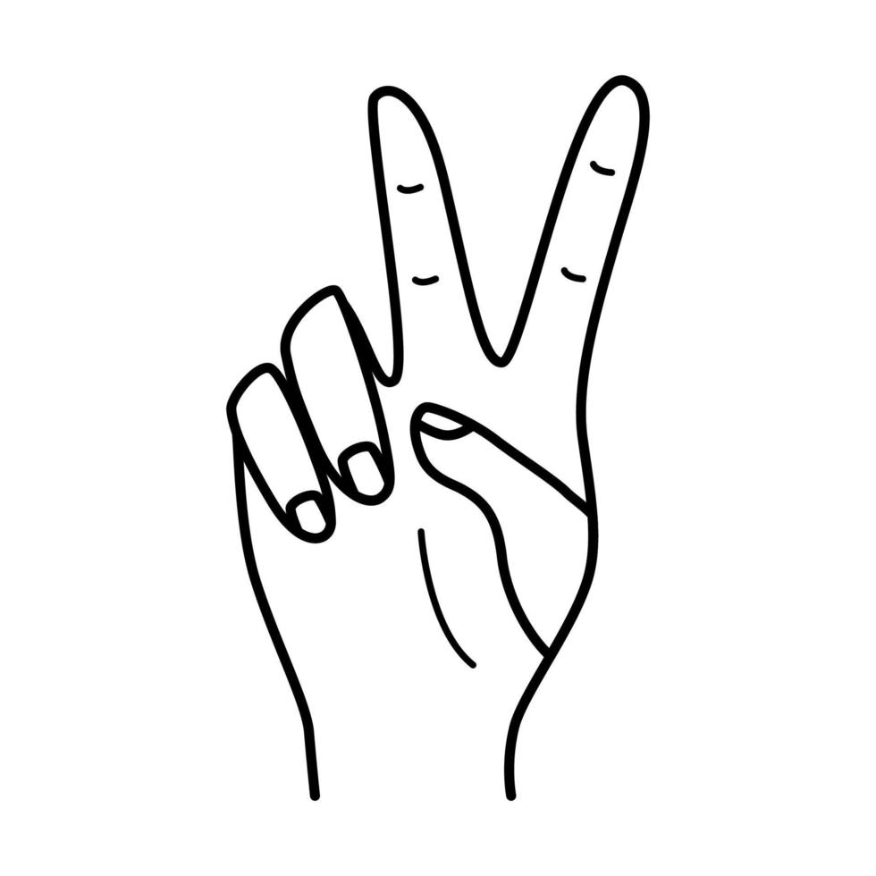 un gesto de mano que muestra dos dedos, amor y paz, un signo de victoria. ilustración vectorial sobre un fondo blanco. vector