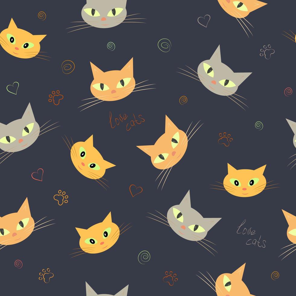 patrón sin costuras de lindas caras de gatos. fondo de pantalla vectorial vector