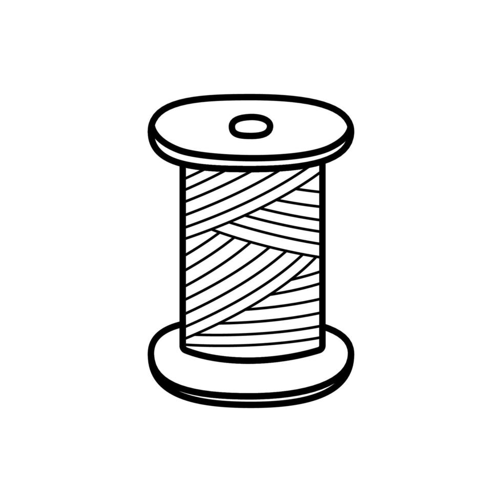 Icon spool of thread for sewing and needlework. Vector doodle illustration of linen thread on a wooden spool.