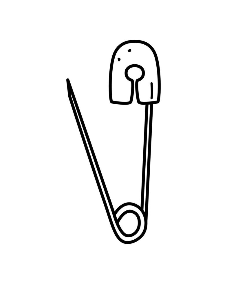 Safety pin, clothing accessory or item for needlework and sewing, vector doodle illustration.