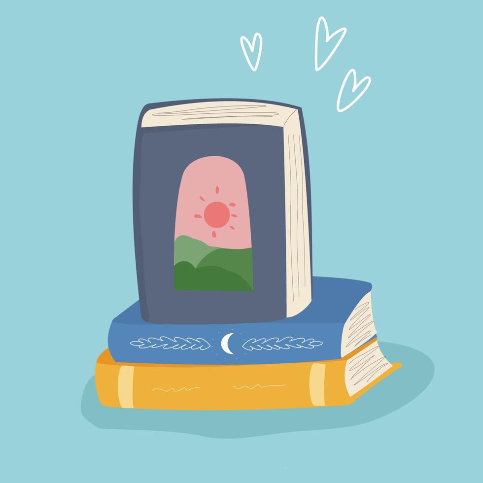 stack of books in cartoon style vector