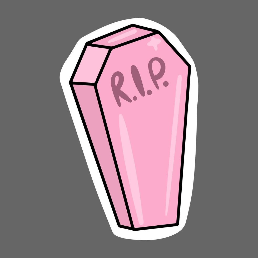 Vector Cute Halloween sticker. Funny pink coffin.