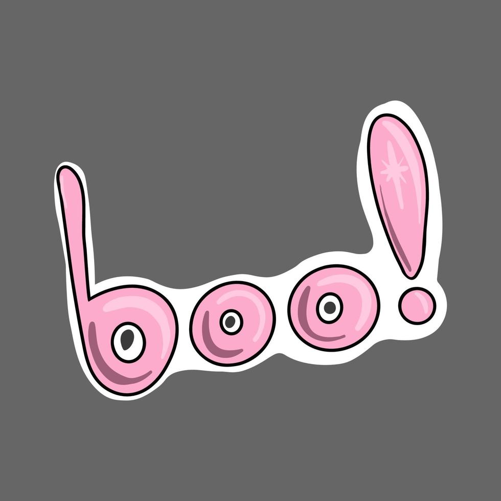 Vector Cute Halloween sticker. Lettering boo pink glitter letters.