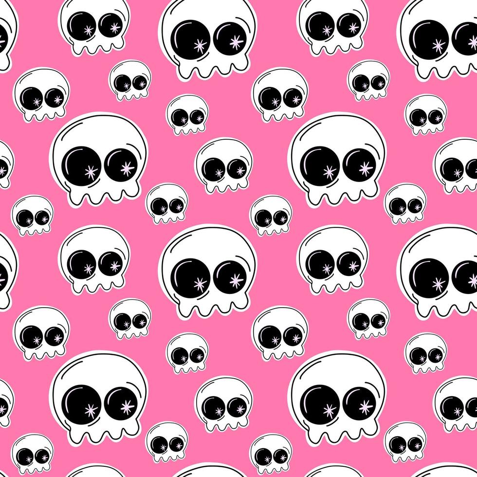 Seamless pattern for Halloween. Cute background with pink skulls. vector